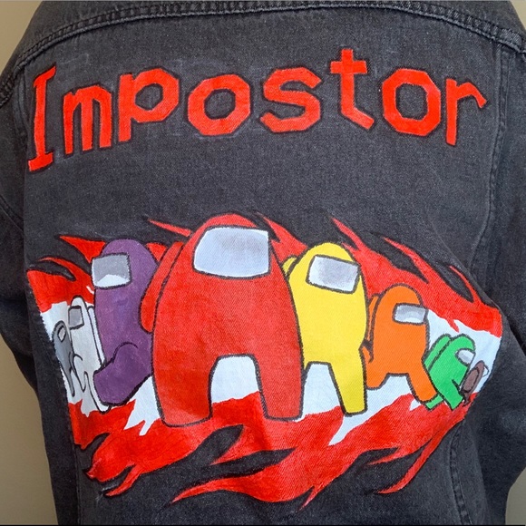 AMONG US IMPOSTOR Hand Painted Black Denim Jacket - Picture 2 of 6